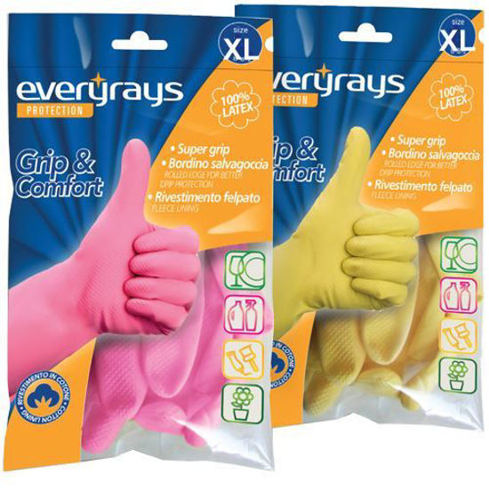 Picture of LATEX KITCHEN GLOVES  YELLOW EXTRA LARGE EVERYRAYS